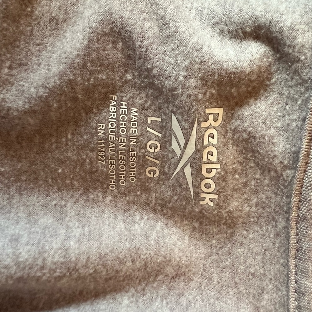 Rebok large women’s track jacket gray jersey with white stripe $20 EUC